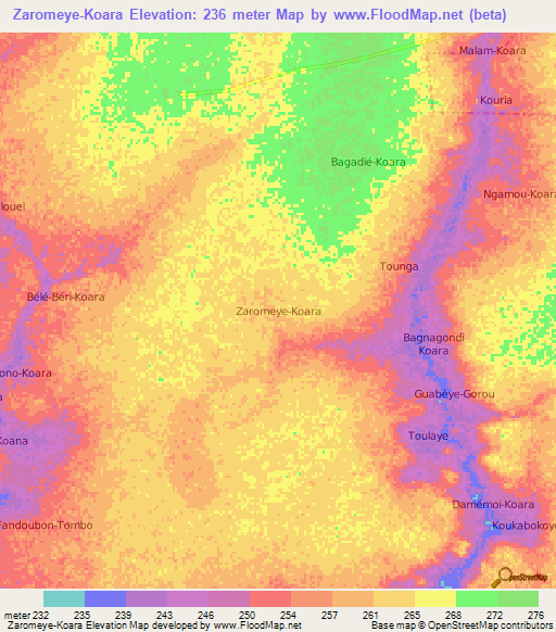 Zaromeye-Koara,Niger Elevation Map