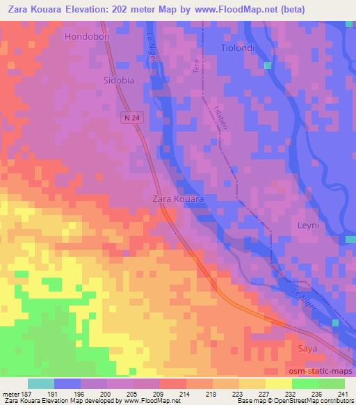 Zara Kouara,Niger Elevation Map