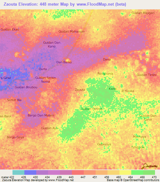 Zaouta,Niger Elevation Map