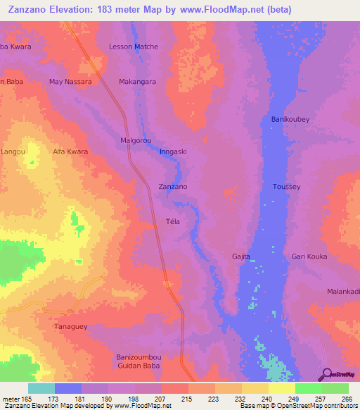 Zanzano,Niger Elevation Map