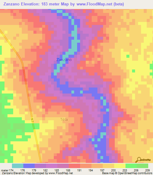 Zanzano,Niger Elevation Map