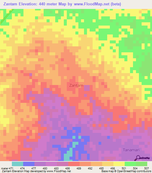 Zantam,Niger Elevation Map