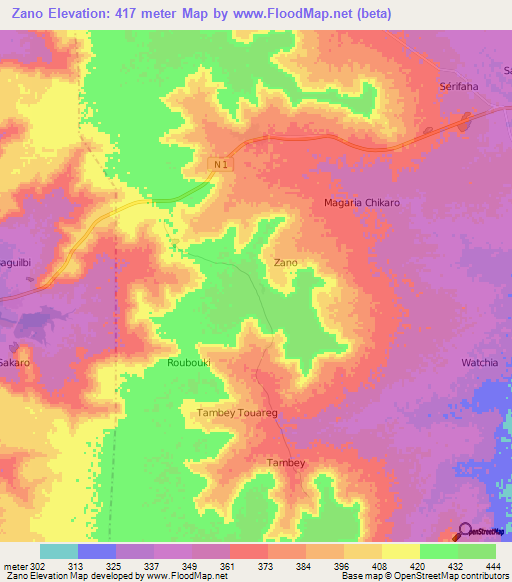 Zano,Niger Elevation Map