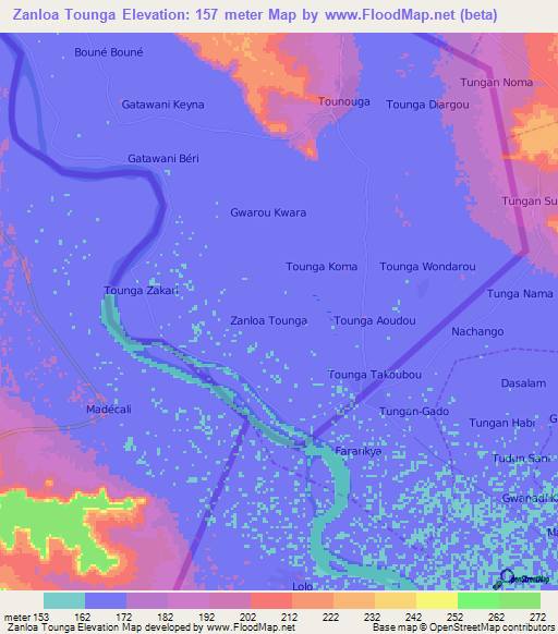 Zanloa Tounga,Niger Elevation Map