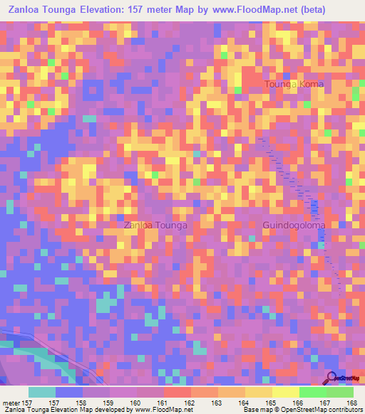 Zanloa Tounga,Niger Elevation Map