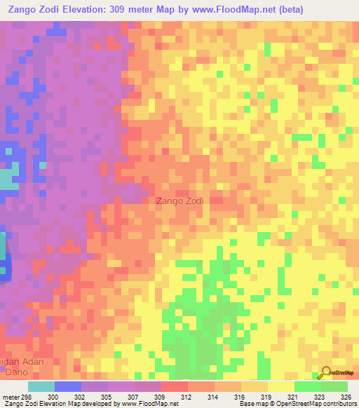 Zango Zodi,Niger Elevation Map