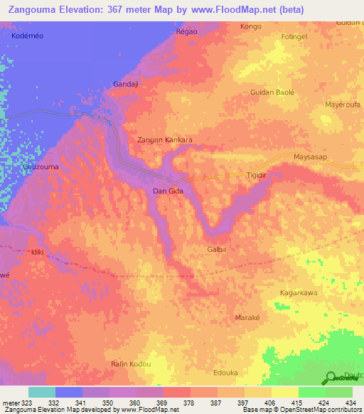 Zangouma,Niger Elevation Map