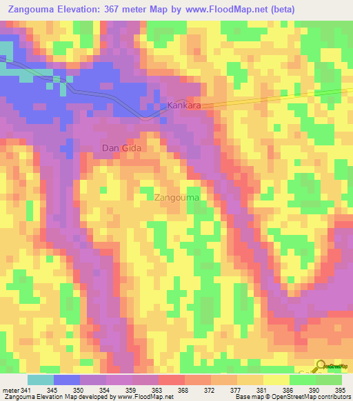 Zangouma,Niger Elevation Map