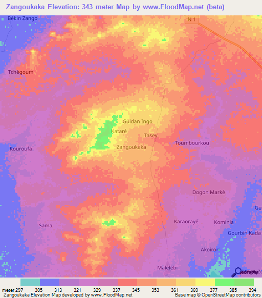 Zangoukaka,Niger Elevation Map