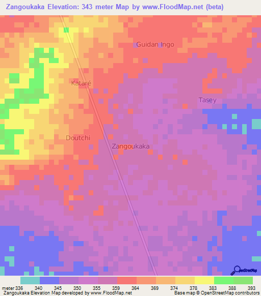 Zangoukaka,Niger Elevation Map