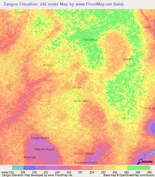 Zangou,Niger Elevation Map