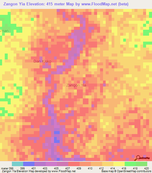 Zangon Yia,Niger Elevation Map