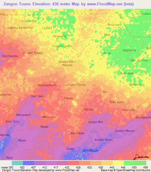 Zangon Touno,Niger Elevation Map