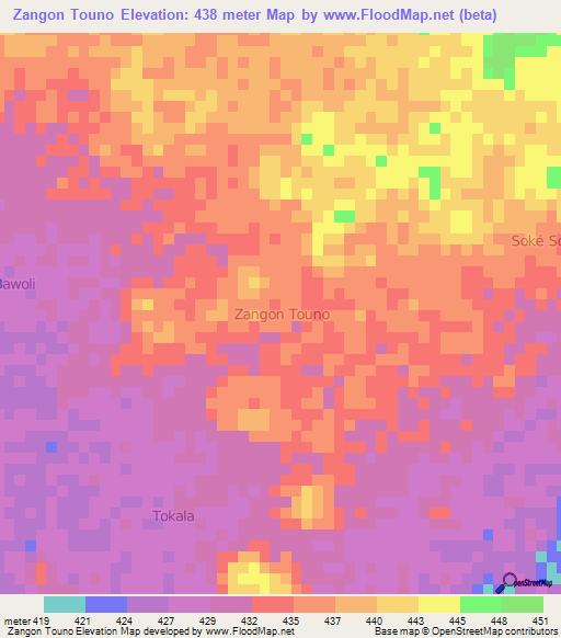 Zangon Touno,Niger Elevation Map