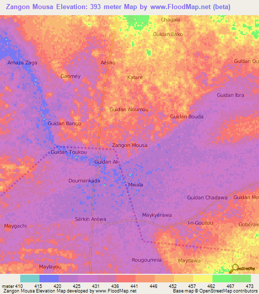 Zangon Mousa,Niger Elevation Map