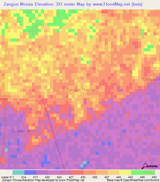 Zangon Mousa,Niger Elevation Map