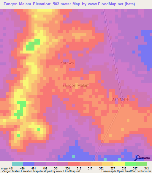 Zangon Malam,Niger Elevation Map