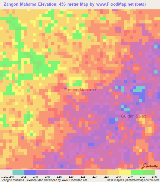 Zangon Mahama,Niger Elevation Map