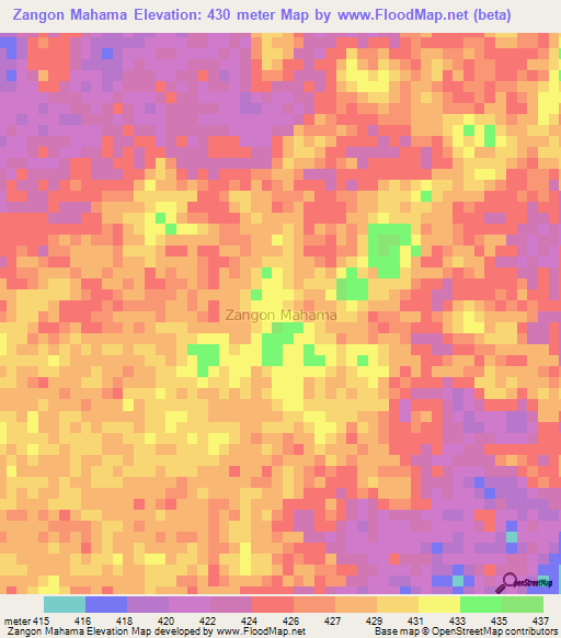 Zangon Mahama,Niger Elevation Map