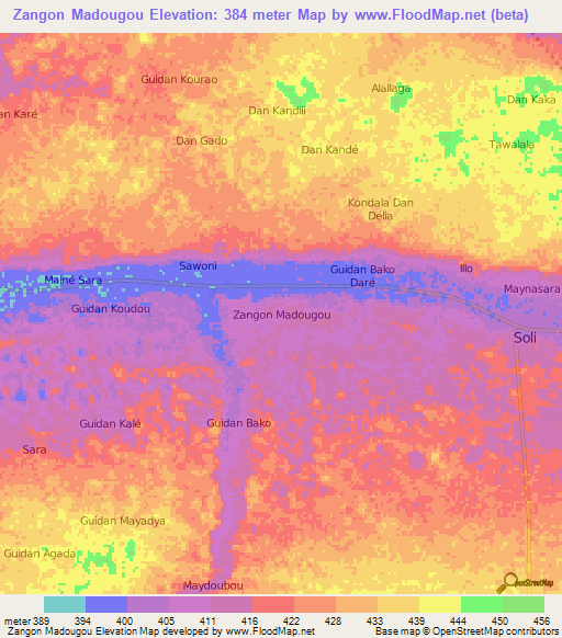 Zangon Madougou,Niger Elevation Map