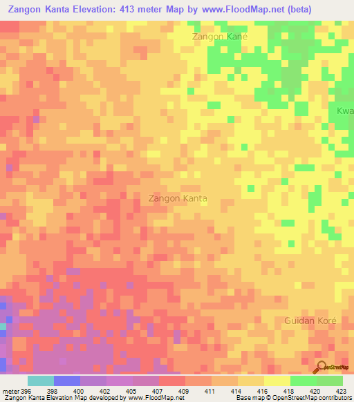 Zangon Kanta,Niger Elevation Map