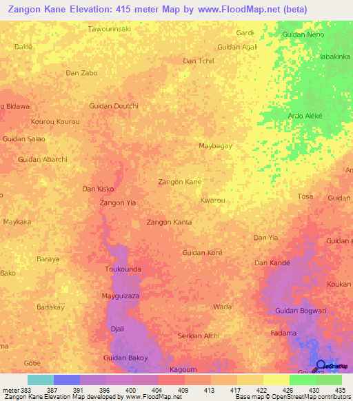 Zangon Kane,Niger Elevation Map