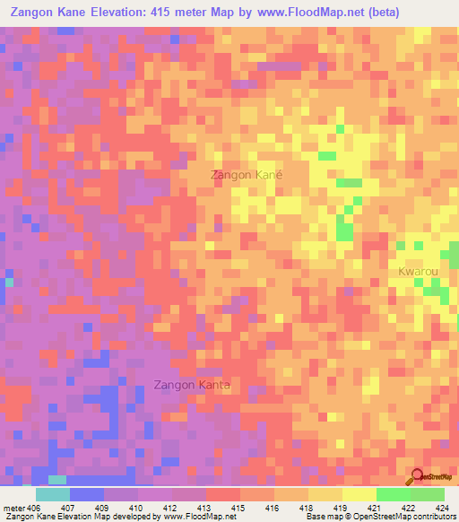 Zangon Kane,Niger Elevation Map