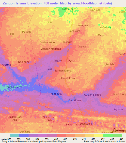 Zangon Islama,Niger Elevation Map