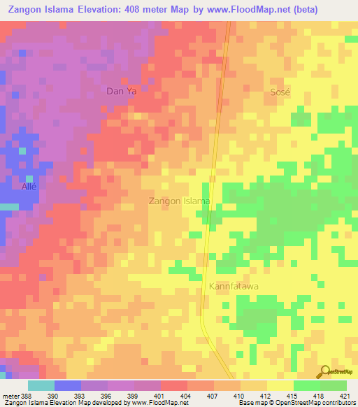 Zangon Islama,Niger Elevation Map