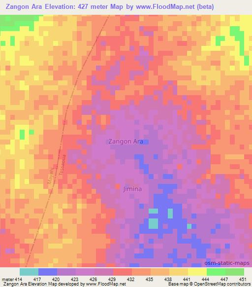 Zangon Ara,Niger Elevation Map