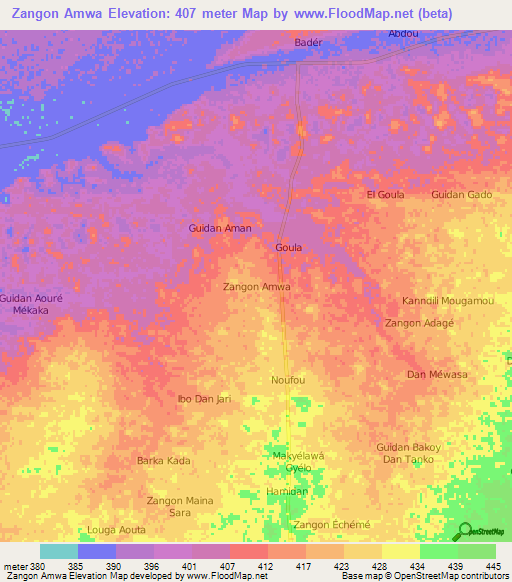 Zangon Amwa,Niger Elevation Map