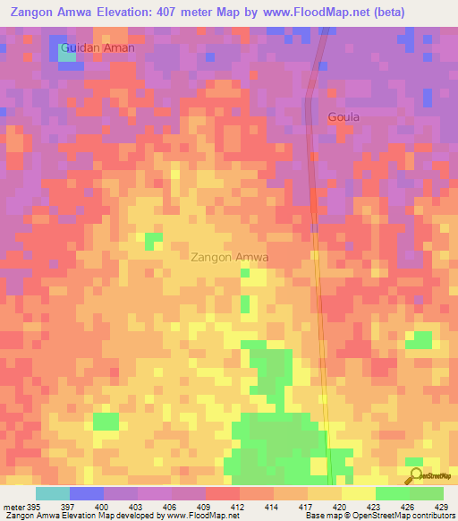 Zangon Amwa,Niger Elevation Map