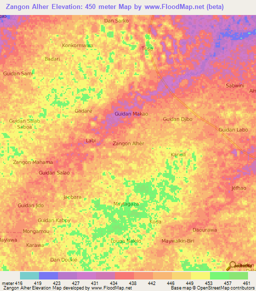 Zangon Alher,Niger Elevation Map