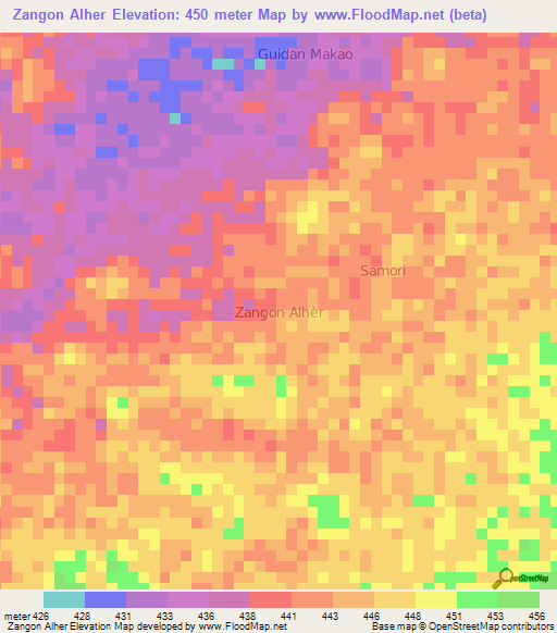 Zangon Alher,Niger Elevation Map