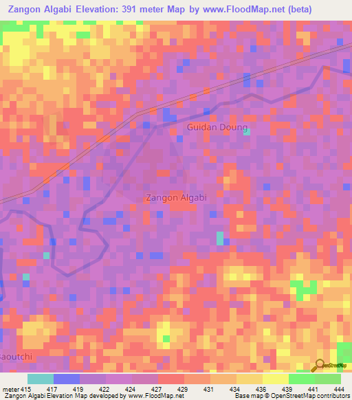 Zangon Algabi,Niger Elevation Map