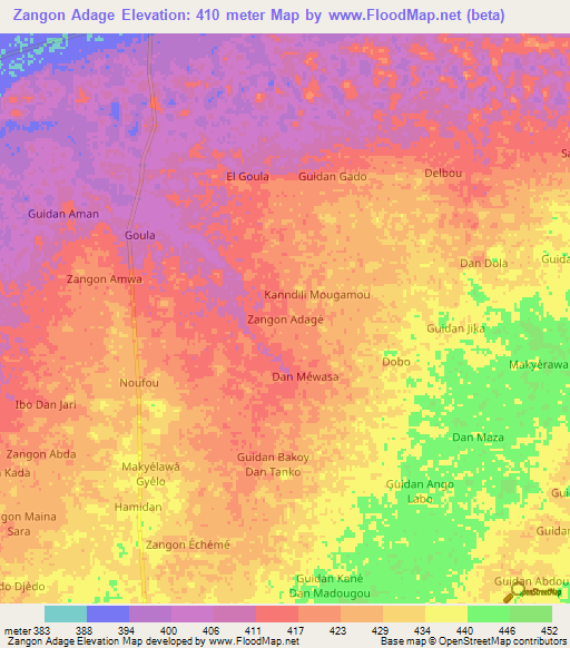 Zangon Adage,Niger Elevation Map