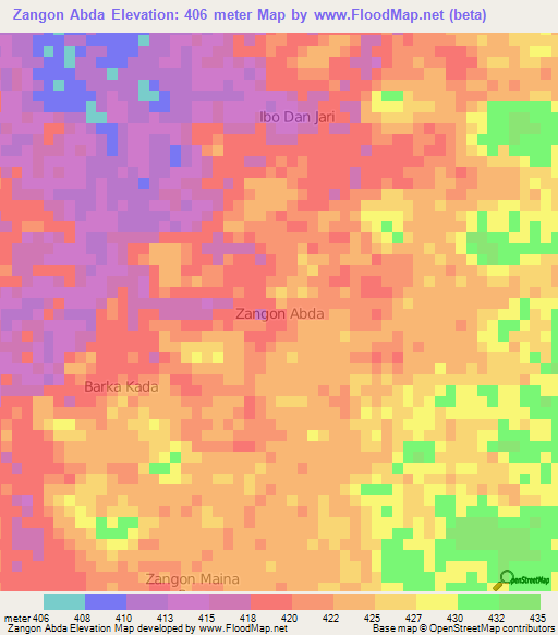 Zangon Abda,Niger Elevation Map