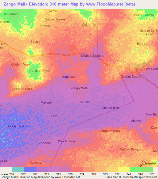 Zango Malik,Niger Elevation Map