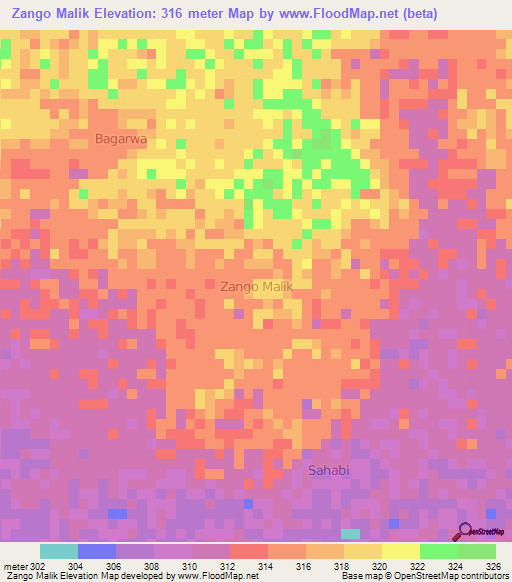 Zango Malik,Niger Elevation Map