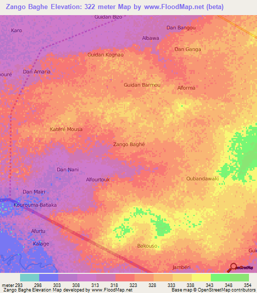 Zango Baghe,Niger Elevation Map