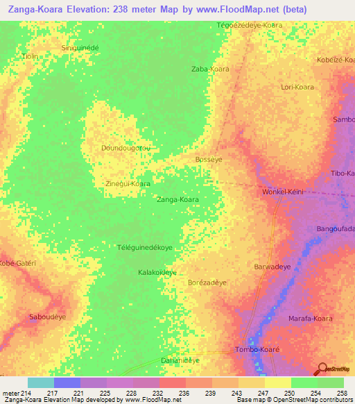 Zanga-Koara,Niger Elevation Map