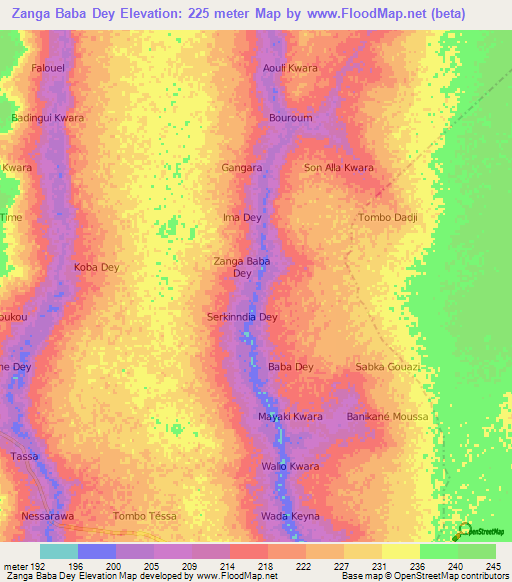 Zanga Baba Dey,Niger Elevation Map