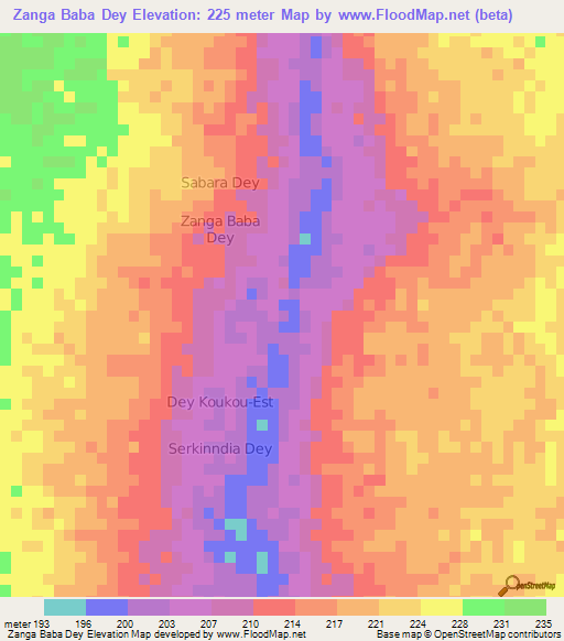 Zanga Baba Dey,Niger Elevation Map