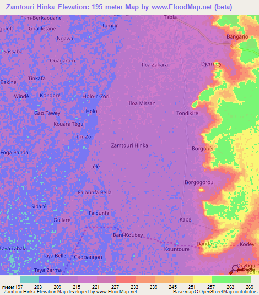 Zamtouri Hinka,Niger Elevation Map