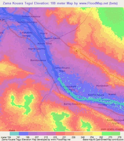 Zama Kouara Tegui,Niger Elevation Map