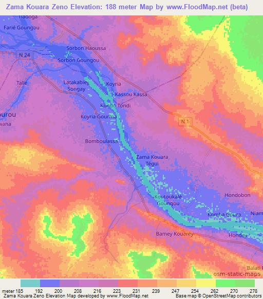 Zama Kouara Zeno,Niger Elevation Map