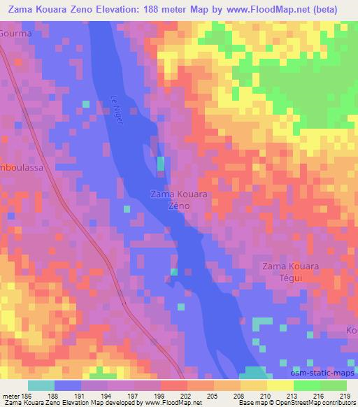 Zama Kouara Zeno,Niger Elevation Map
