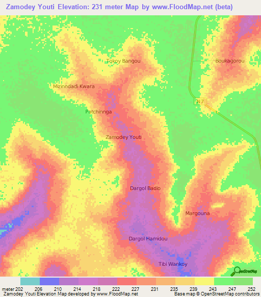 Zamodey Youti,Niger Elevation Map