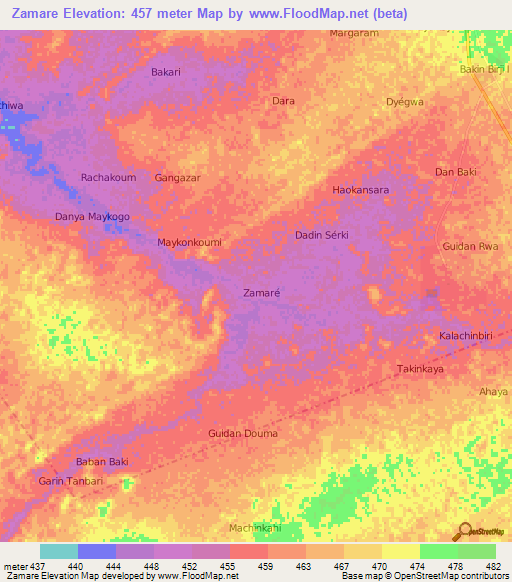 Zamare,Niger Elevation Map