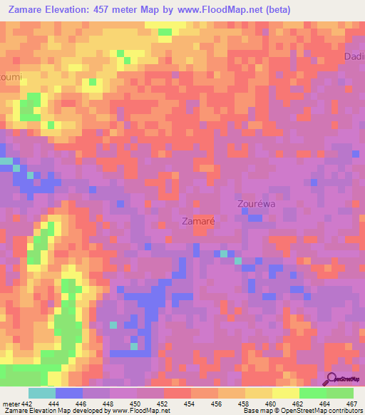 Zamare,Niger Elevation Map